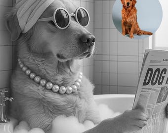 Custom Pet Portrait Bathroom Art: Funny Dog in Toilet (Digital Download A4 Size Available)