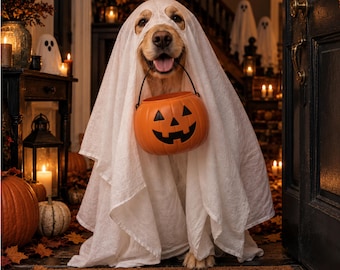 Anpassat Halloween-husdjursporträtt: Spöklik digital konst (digital nedladdning)