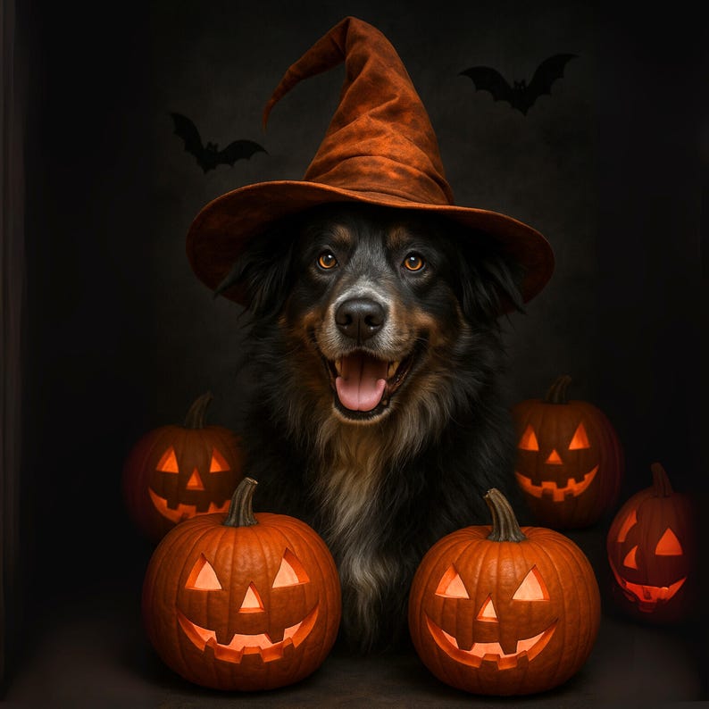 Anpassat Halloween-husdjursporträtt: Spöklik digital konst (digital nedladdning) bild 4