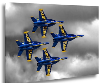 F18 Blue Angels Print: Quad Diamond Formation Pass