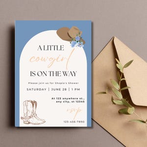 Baby Shower Digital Invite, Cowgirl Theme, Little Girl Party Invitation, Instant Download, Printable Cute Baby Shower Announcement, Western