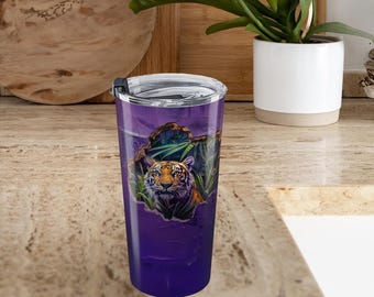 Elegant Floral Tiger Tumbler: 20oz Insulated Stainless Steel Travel Mug