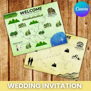 Watercolor Wedding Map Invitation Template: DIY Printable, Canva Editable