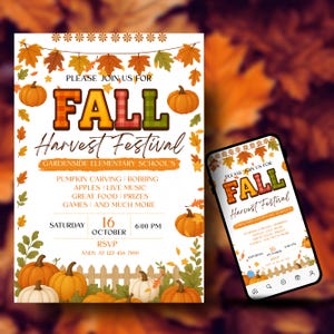 Herbstfest Einladung, Erntefest, Kirche Herbstfest einladen, Herbstparty Einladung, Herbstfest Flyer, Vorlage bearbeitbare Canva