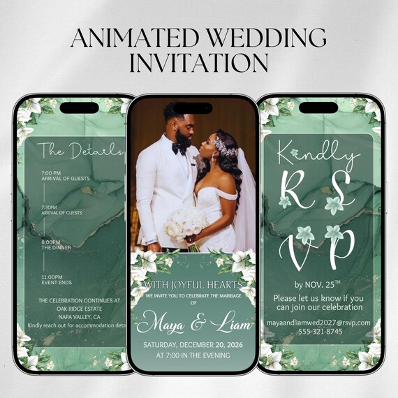 Animated Wedding Invitation Template, Minimalist Elegant Video Invite, Digital Wedding Evite, RSVP Video, Wedding Template, Canva Editable
