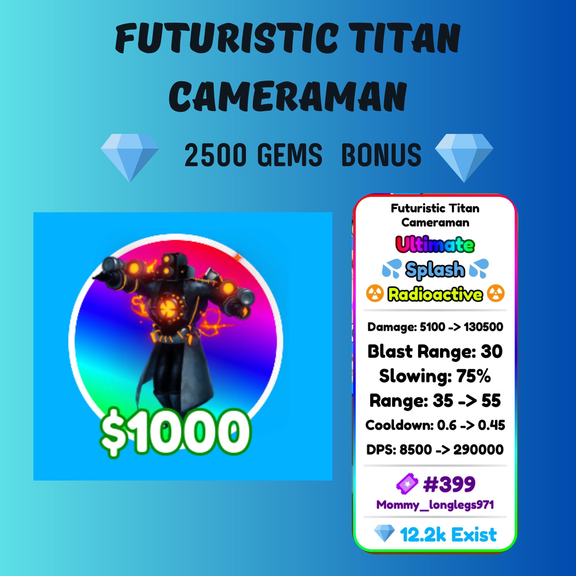 未来型タイタンカメラマン | トイレタワーディフェンスTTD | ロブロックス | ユニット + 2500ジェムボーナス | 迅速な配送 - Etsy  日本