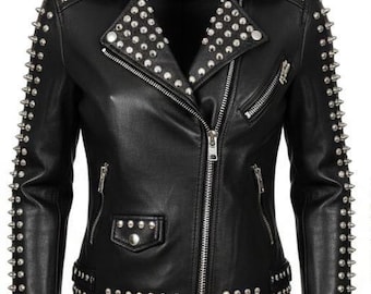 Handmade Black Studded Cowhide Leather Jacket: Punk Biker Style