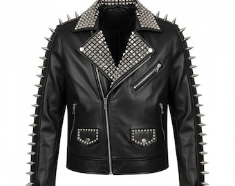 Spiked Steampunk Leather Jacket, Women Edgy Rocker Style Patches