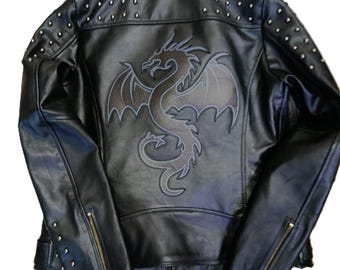 Black Dragon Leather Biker Jacket: Handmade Gothic Punk Coat - Etsy