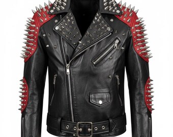 Abrigo de cuero negro con tachuelas estilo motero / Ropa de moto punk rock con pinchos / Moda gótica hecha a mano