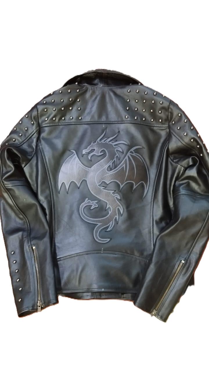Black Dragon Leather Biker Jacket: Handmade Gothic Punk Coat - Etsy