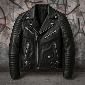 Quilted Leather Jacket Men&#39;s Slim-Fit Motorcycle Biker Genuine cowhide Leather
