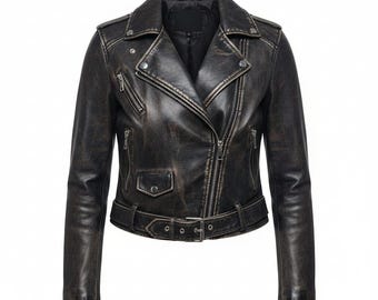 Chaqueta de cuero vacuno negro estilo motociclista / Abrigo vintage hecho a mano / Moda clásica de carreras
