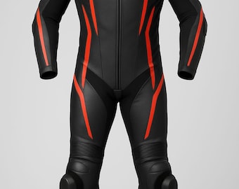 Men's Leather Motorcycle Racing Suit: CE Armored, Custom Fit