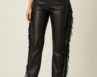 Leather Fringe Pants: High Waist Western Biker Trousers