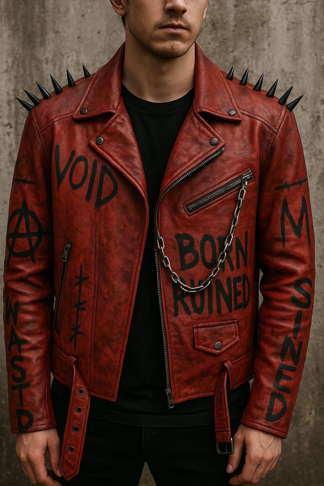 HIDEROCK design ヒデロックデザイン　ライダースジャケット Vintage Leather Spiked Hand Painted Punk Rock Bikers Jacket All