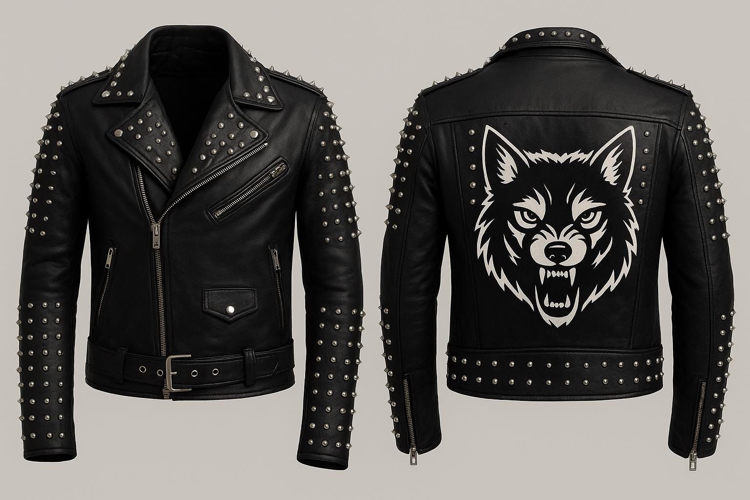 Wolf Leather Biker Jacket - Etsy