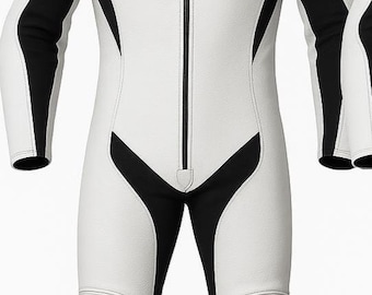 White & Black Motorcycle Leather Suit: Racing Biker Protective Gear