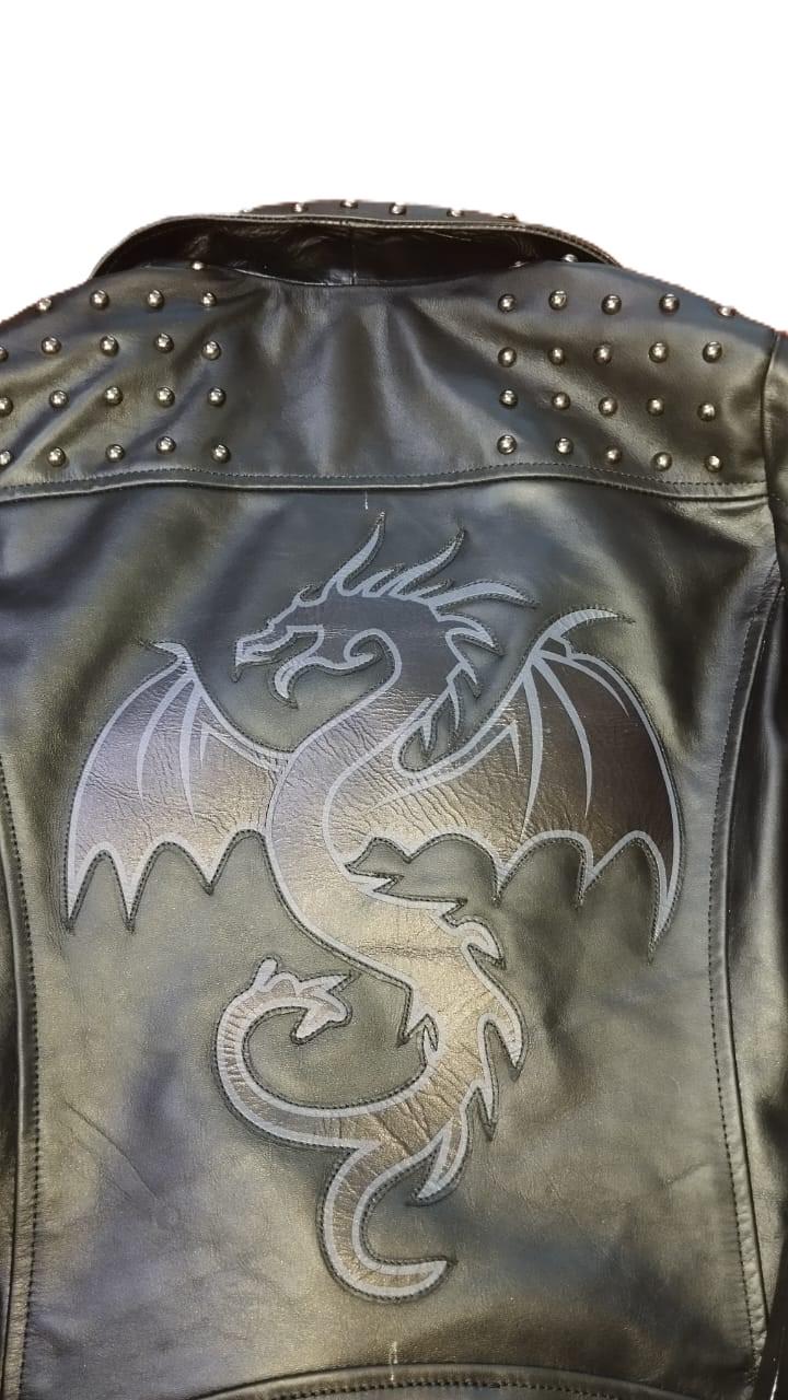 Black Dragon Leather Biker Jacket: Handmade Gothic Punk Coat - Etsy