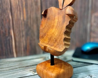 Hand Carved Wooden Phone Stand  Rustic Desk Decor