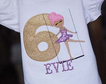 Trapeze Birthday Gold Pink Purple Gold Toddler Tee Shirt - ANY AGE - First Second Third - Embroidered - Greatest - Show - Circus - Party