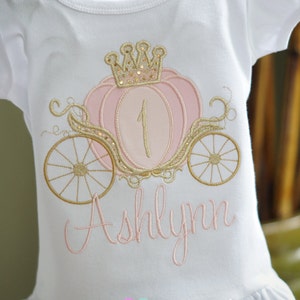 Light Pink and Gold Cinderella Carriage Princess Birthday Toddler Tee Shirt - First Birthday or ANY AGE - Princess Party - Embroidered