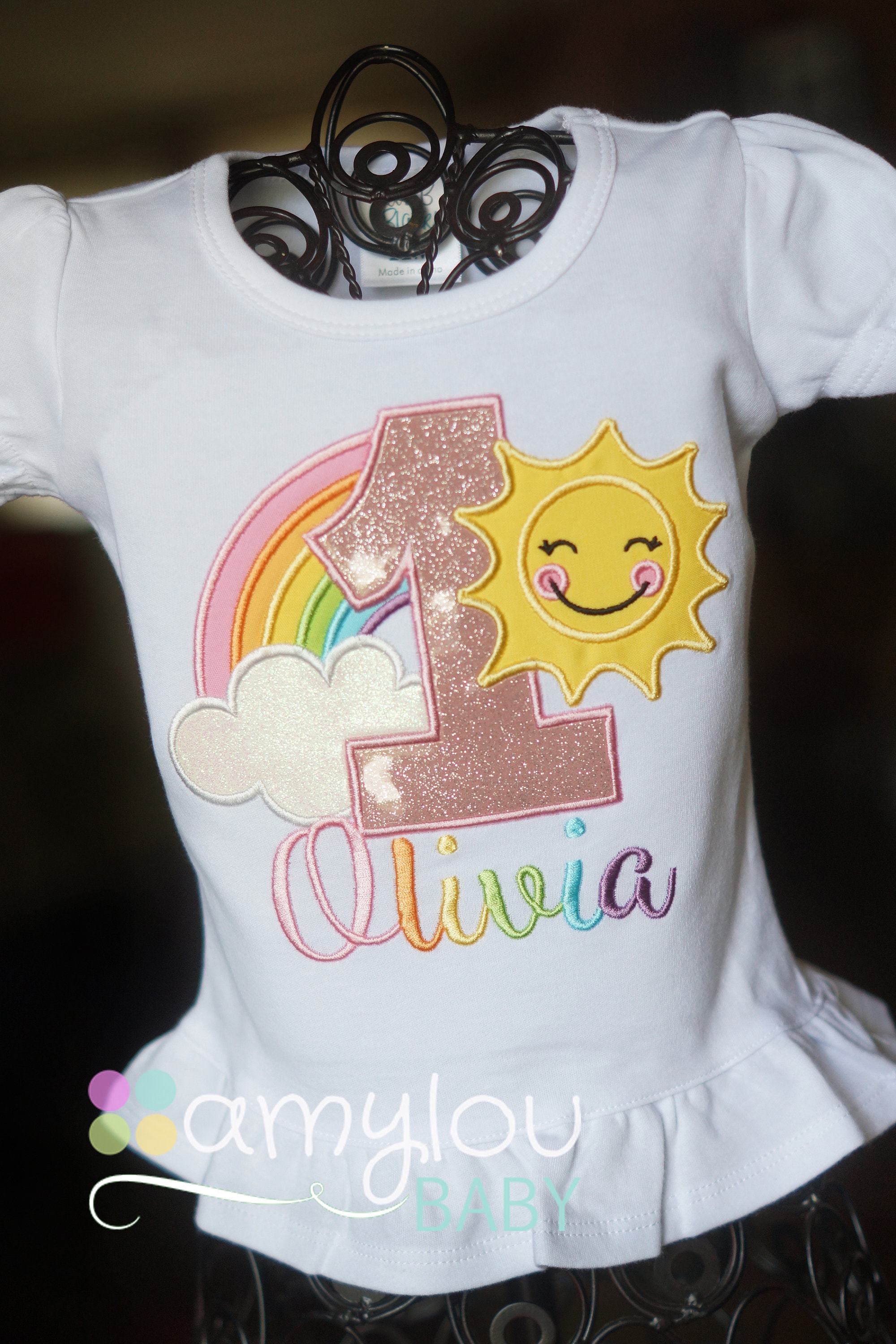Sunshine and Rainbows Birthday Shirt - First, Second, Third, Fourth, Any Number- Girl - Personalized - Embroidered