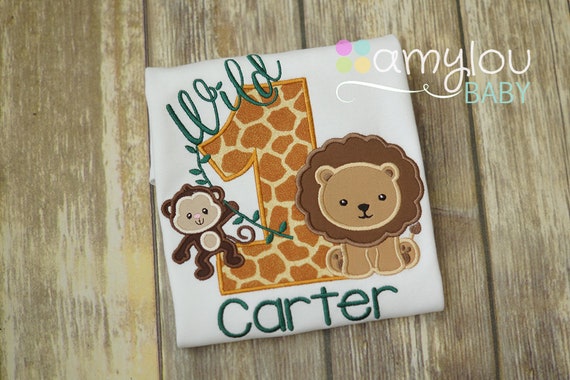 Wild One Birthday Shirt - Safari Zoo Animals Embroidered Toddler Tee - Zookeeper - First Birthday - Lion Monkey - Jungle Party
