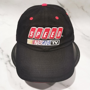 Retro NASCAR TV Speed Hat: Black & Red Racing Baseball Cap