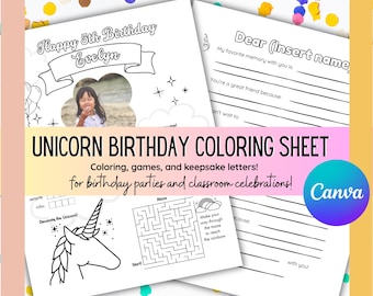 Editable Birthday Activity Sheet | Printable Birthday Coloring Page for Kids | Elementary Classroom Birthday Game | Canva Template