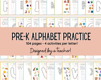 Hojas de trabajo del alfabeto para preescolar / Paquete imprimible del ABC / Trazar letras y sonidos / Actividades de alfabetización preescolar
