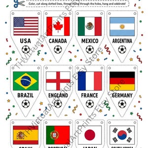 WM-Ball-Malvorlagen, Partyspiele zum Ausdrucken, Turnierbaum-Tracker, Länderflaggen-Seiten für Kinder und Erwachsene, Partyaktivitäten, PDF-Blätter