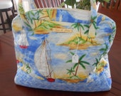 bag sailing design blue palms trees boats