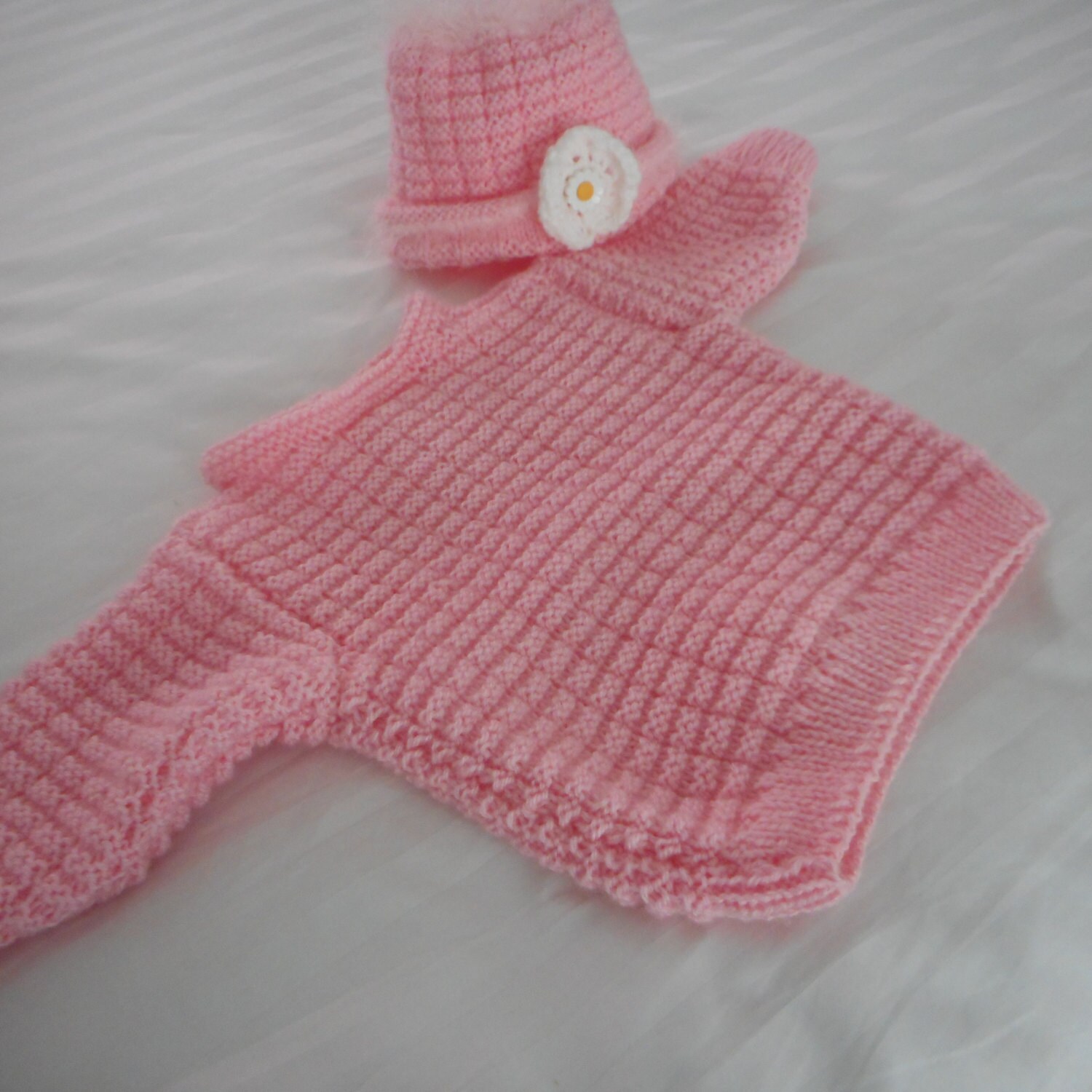 Baby pink sweater hand knit pink sweater set Etsy