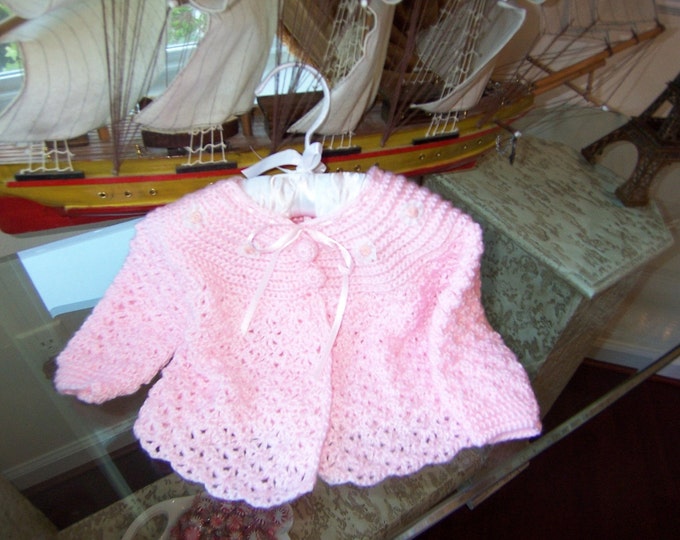Baby Pink Sweater Crochet Baby Girl Coat Hand Made Pink Etsy