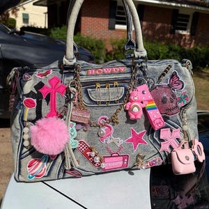 Custom Junk Bag with Personalized Patches, Y2K Denim Handbag, Kawaii Coquette Purse, Customized Shoulder Bag, Gift for Her