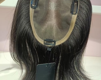 Parrucca da donna con base in pizzo, 13 x 15 cm, in capelli umani, dall'aspetto naturale e realistico, con clip, ideale per chi soffre di perdita di capelli.