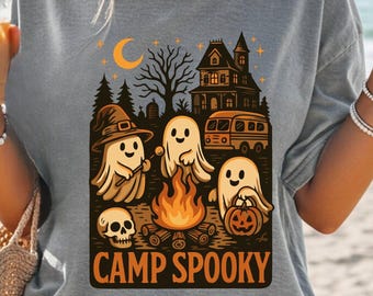 Camp Spooky Summerween Comfort Colors® Shirt, Summer Halloween Tshirt, Spooky Summer Tee, Cute Ghost, Spooky Summer, Oversized Beach Shirt