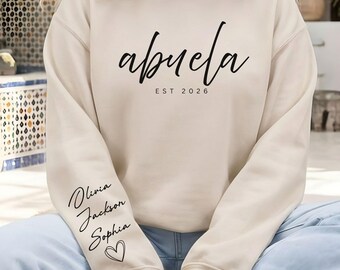 Abuela Sweatshirt With Grandkids Name On Sleeve, Mothers Day Gift, Gift for Abuela, Grandmother Shirt