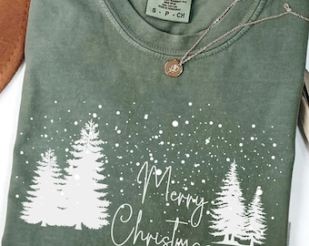 Comfort Colors® Merry Christmas Tree Shirt, Merry & Bright Christmas Tree Shirt, Womens Christmas Shirt, Cute Christmas Shirt, Holiday Shirt