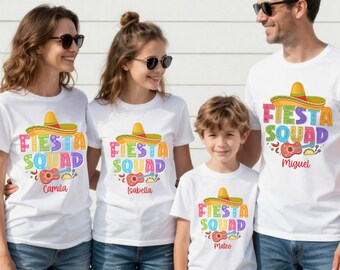 Cinco De Mayo Fiesta Squad Custom Name T-Shirt, Matching Family Shirts, Mexican Party Group Outfit, Personalized Fiesta Shirts
