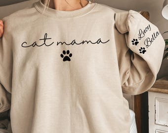 Personalized Cat Mama Sweatshirt, Custom Cat Mom Hoodie, Cat Owner Outfit, Cat Mama Clothing, Cat Mom Birthday Gift, Mothers Day Gift