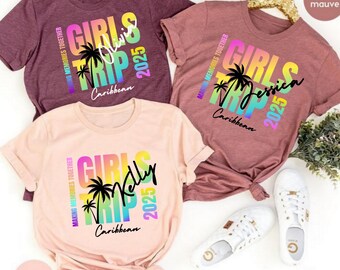 Custom Girls Trip 2025 Shirts Personalized Girl Vacation Weekend Matching Tshirts Beach Summer Vacay Mode Tees Girl Gang Group T-shirts Gift