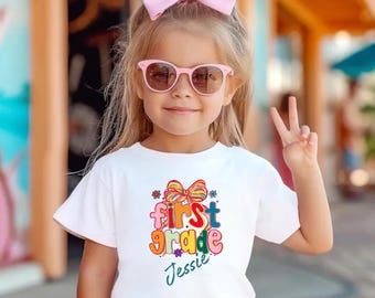 Custom Kids Name Back To School First Grade Shirt, Personalized Preppy 1st Grade Shirt, Elementary Shirt, First Day Of School Shirt
