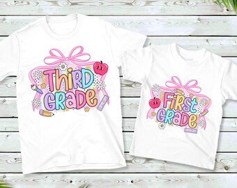 Grade Crew Bow Shirt, Back to School Girl T-Shirt, Pastel Neon Grade Shirt, Cute Grade Level Tee for Girls, Back to School Outfit 2025T