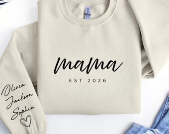 Mama Sweatshirt With Kids Name On Sleeve, Mothers Day Gift, Gift for Mama, Grandmother Shirt