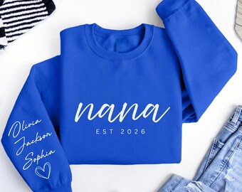 Nana Sweatshirt With Grandkids Name On Sleeve, Mothers Day Gift, Gift for Nana, Grandmother Shirt