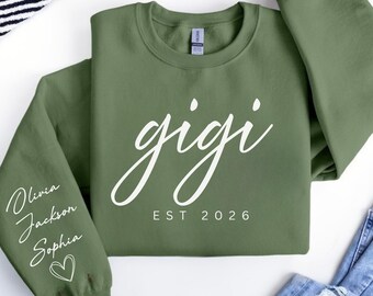 Gigi Sweatshirt With Grandkids Name On Sleeve, Mothers Day Gift, Gift for Gigi, Grandmother Shirt
