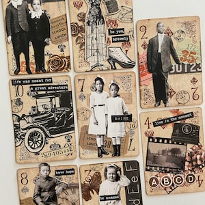 Naipes antiguos efímeros - Grupos inspirados en Tim Holtz (juego de 8) - Tarjetas de diario vintage - Naipes antiguos de diario de basura o arte