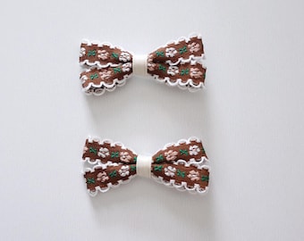 2 Pack Vintage Embroidered Bow Hair Clips, Girl hair clips, Baby Hair Clips, Toddler Hair Clips, Hair Accessories, Baby shower gift